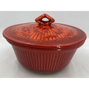 VINTAGE CALIFORNIA Pottery CASSEROLE DISH LIDDED ORANGE MCM ORIG 128 220